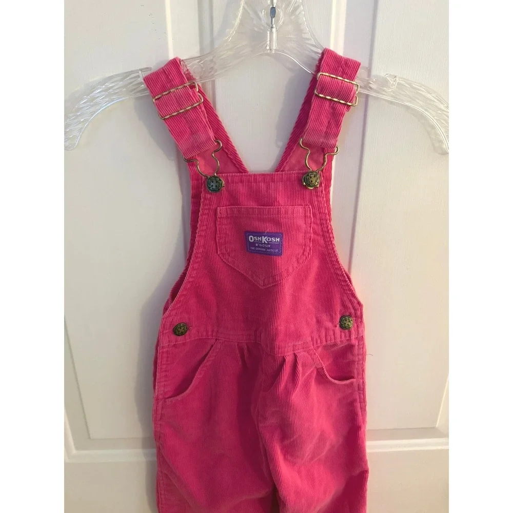 OshKosh B'gosh Vintage Girls 5T Hot Pink Retro Corduroy Overalls Made in USA